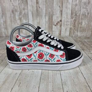 Vans Old Skool Floral Poppy Black Low Top Sneakers Women's Size 6.5‎